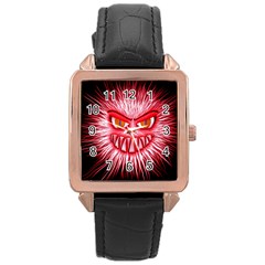 Monster Red Eyes Aggressive Fangs Rose Gold Leather Watch  by HermanTelo