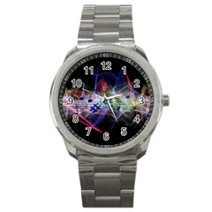 Particles Music Clef Wave Sport Metal Watch by HermanTelo