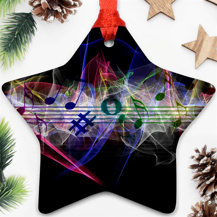 Particles Music Clef Wave Star Ornament (Two Sides)