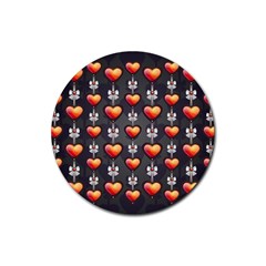 Love Heart Background Valentine Rubber Round Coaster (4 Pack)  by HermanTelo