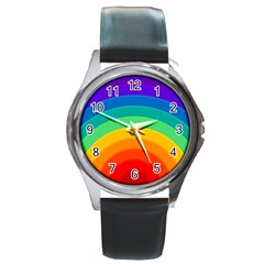 Rainbow Background Colorful Round Metal Watch by HermanTelo