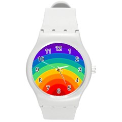 Rainbow Background Colorful Round Plastic Sport Watch (m)