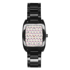 Seamless Pattern Background Cube Stainless Steel Barrel Watch