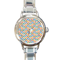 Seamless Pattern Background Abstract Rainbow Round Italian Charm Watch by HermanTelo