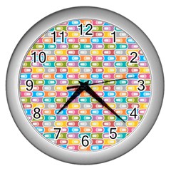 Seamless Pattern Background Abstract Rainbow Wall Clock (silver) by HermanTelo