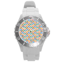 Seamless Pattern Background Abstract Rainbow Round Plastic Sport Watch (l)