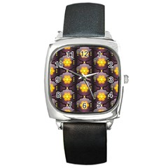 Pattern Background Yellow Bright Square Metal Watch by HermanTelo