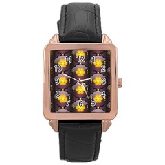 Pattern Background Yellow Bright Rose Gold Leather Watch 