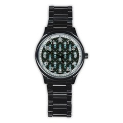 Seamless Pattern Background Black Stainless Steel Round Watch by HermanTelo