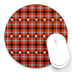 Plaid Pattern Red Squares Skull Round Mousepads by HermanTelo