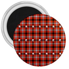 Plaid Pattern Red Squares Skull 3  Magnets by HermanTelo