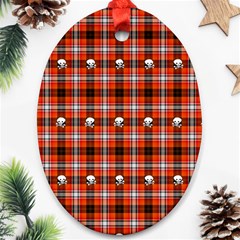 Plaid Pattern Red Squares Skull Ornament (Oval)