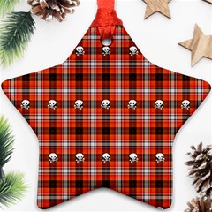 Plaid Pattern Red Squares Skull Ornament (Star)