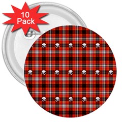 Plaid Pattern Red Squares Skull 3  Buttons (10 Pack)  by HermanTelo