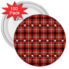 Plaid Pattern Red Squares Skull 3  Buttons (100 Pack)  by HermanTelo