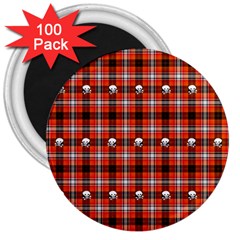 Plaid Pattern Red Squares Skull 3  Magnets (100 Pack) by HermanTelo