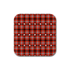 Plaid Pattern Red Squares Skull Rubber Square Coaster (4 pack) 