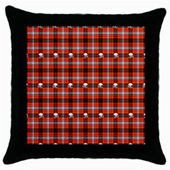 Plaid Pattern Red Squares Skull Throw Pillow Case (black) by HermanTelo