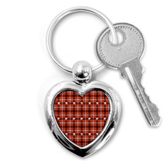 Plaid Pattern Red Squares Skull Key Chains (Heart) 