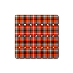 Plaid Pattern Red Squares Skull Square Magnet by HermanTelo