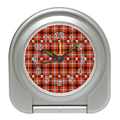 Plaid Pattern Red Squares Skull Travel Alarm Clock by HermanTelo