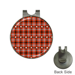 Plaid Pattern Red Squares Skull Hat Clips With Golf Markers by HermanTelo