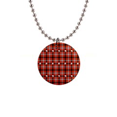 Plaid Pattern Red Squares Skull 1  Button Necklace