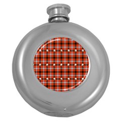 Plaid Pattern Red Squares Skull Round Hip Flask (5 Oz)