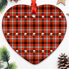 Plaid Pattern Red Squares Skull Heart Ornament (two Sides)