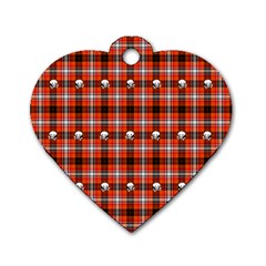 Plaid Pattern Red Squares Skull Dog Tag Heart (Two Sides)