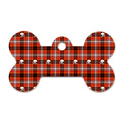 Plaid Pattern Red Squares Skull Dog Tag Bone (Two Sides)