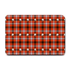 Plaid Pattern Red Squares Skull Small Doormat  by HermanTelo