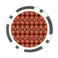 Plaid Pattern Red Squares Skull Poker Chip Card Guard