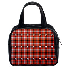 Plaid Pattern Red Squares Skull Classic Handbag (two Sides)