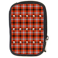 Plaid Pattern Red Squares Skull Compact Camera Leather Case