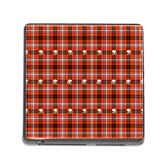 Plaid Pattern Red Squares Skull Memory Card Reader (square 5 Slot)