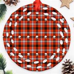 Plaid Pattern Red Squares Skull Ornament (round Filigree)