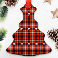 Plaid Pattern Red Squares Skull Christmas Tree Ornament (two Sides)