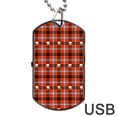 Plaid Pattern Red Squares Skull Dog Tag Usb Flash (two Sides) by HermanTelo