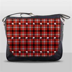 Plaid Pattern Red Squares Skull Messenger Bag