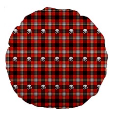 Plaid Pattern Red Squares Skull Large 18  Premium Round Cushions by HermanTelo