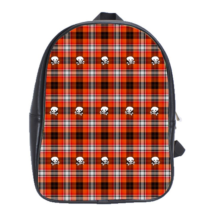 Plaid Pattern Red Squares Skull School Bag (XL)