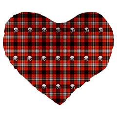 Plaid Pattern Red Squares Skull Large 19  Premium Heart Shape Cushions