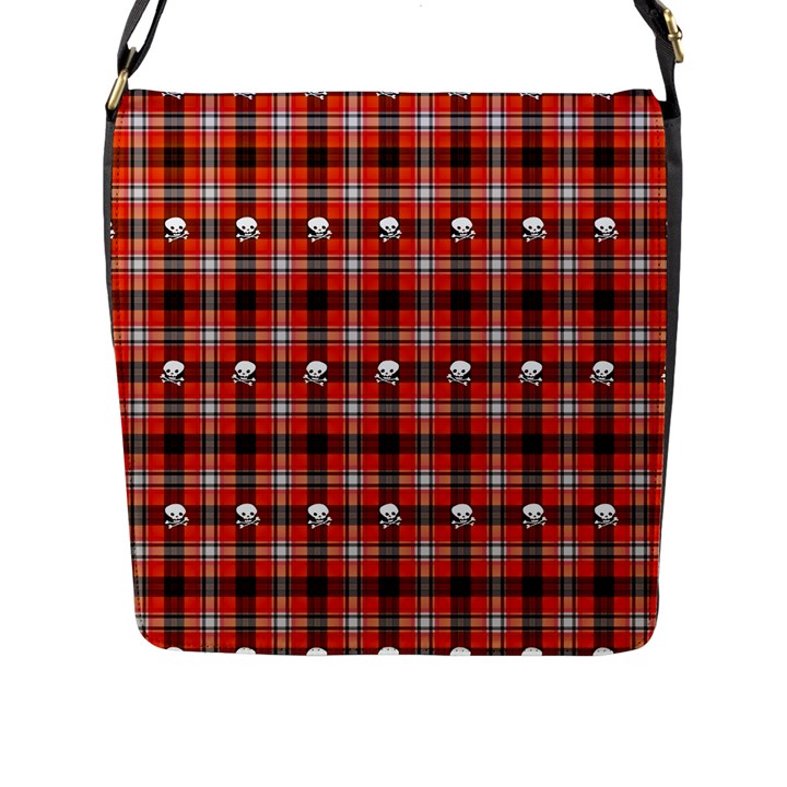 Plaid Pattern Red Squares Skull Flap Closure Messenger Bag (L)