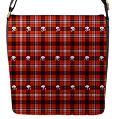 Plaid Pattern Red Squares Skull Flap Closure Messenger Bag (S)