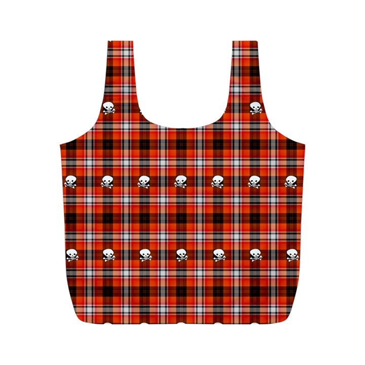 Plaid Pattern Red Squares Skull Full Print Recycle Bag (M)