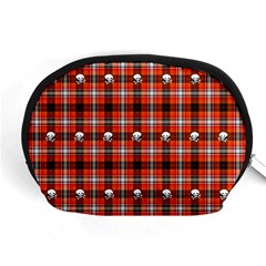 Plaid Pattern Red Squares Skull Accessory Pouch (medium)