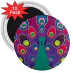 Peacock Bird Animal Feathers 3  Magnets (10 pack)  Front