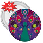 Peacock Bird Animal Feathers 3  Buttons (100 pack)  Front