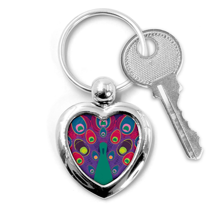 Peacock Bird Animal Feathers Key Chains (Heart) 